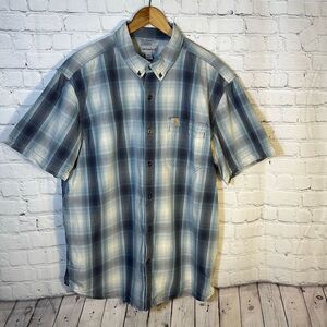 Carhartt Men's Relaxed Fit Shirt Size 2XL Plaid Short Sleeve Button Up 104174BLS